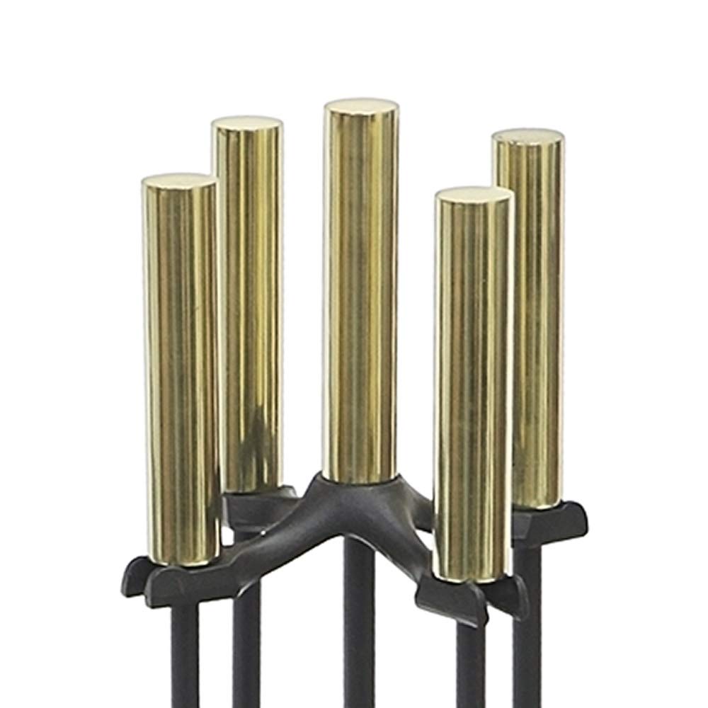 Minuteman International - Set di Attrezzi per Camino Ottone Lucido e Nero. Ottone Lucido e Nero.