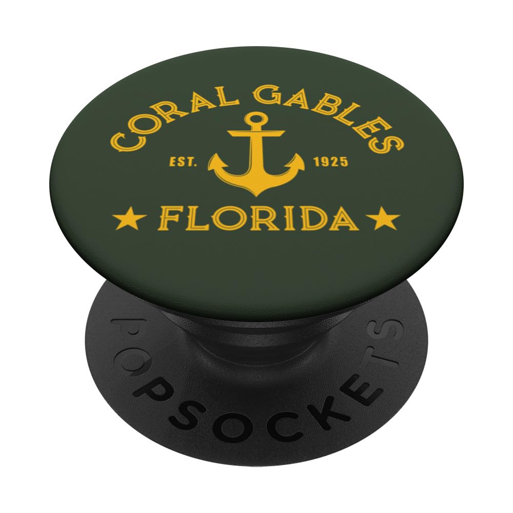 CORAL GABLES FL Nautical Design W. Anchor, Est 1925 PopSockets Swappable PopGrip, Black