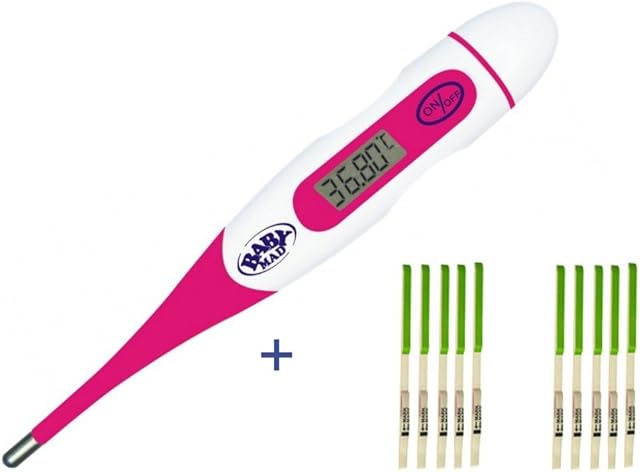 BabyMad® Basal Thermometer (HOT Pink) + 30 x Ovulation Tests - Body Temperature Ovulation Test Thermometer (Centigrade) Flexible Tip + Free BBT Fertility Chart