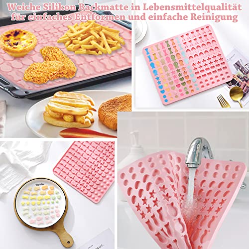 Backmatte Hundekekse, Silikon Backmatte Hundeleckerli 5 Formen in 1 BPA-Frei Backunterlage Backform für DIY Hundekekse und Leckerlis (130 Gitter, Halbkugel Fische Knochen Stern Herzform)
