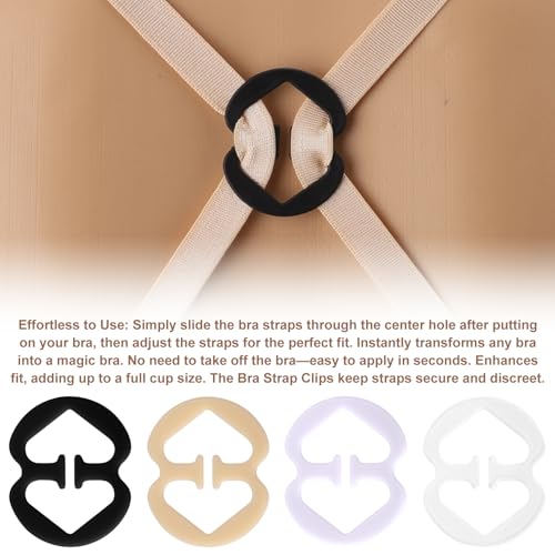 8pcs Bra Clips to Make Racerback, 1.7x1.38in Bra Strap Holder for Slipping Racer Back Conceal Straps for Dresses Shirts and Sports Tops (Black, White, Clear, Beige)3
