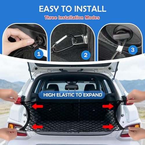 Image of Envelope Style Cargo Net for Hyundai Kona 2024 2025 2026 Accessories, Rear Trunk SUV Mesh Cargo Net, Upgraded 5mm Bungee & Double-Layer Nylon Storage Tailgate Netting Grocery&Tools Holder Organizer