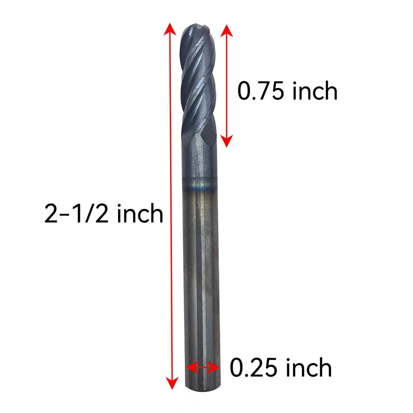 1PC LAHDYFHOE Cutting Tools Premium Carbide Ball Nose End Mill, 4 Flute, 1/4'' Shank,2-1/2