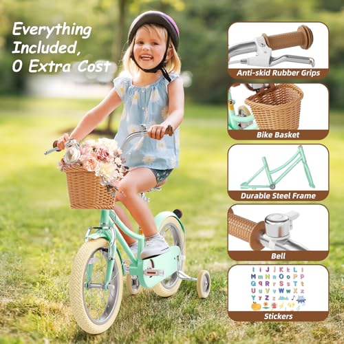 Image of Glaf 12 14 16 18 20 24 Inch Girls Bike for 2-15 Years Old | Kids Bike Bicycle,with Training Wheels, Toddler Bike,Girls Cruiser Bicycle, with Adjustable Seat and Handlebar