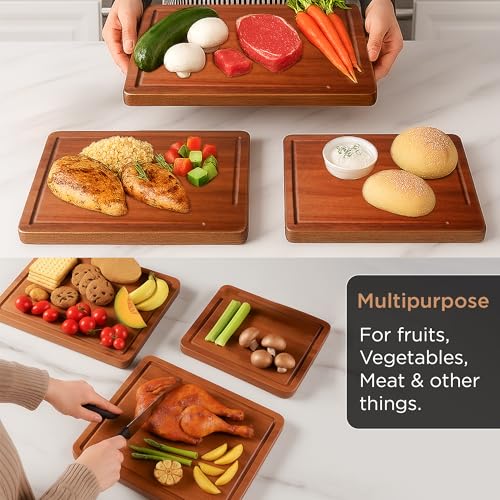 Set de 11 tablas de cortar de madera de acacia, extra grandes, con soporte y ranuras profundas para jugos, ideal para charcutería y regalo miniatura 5