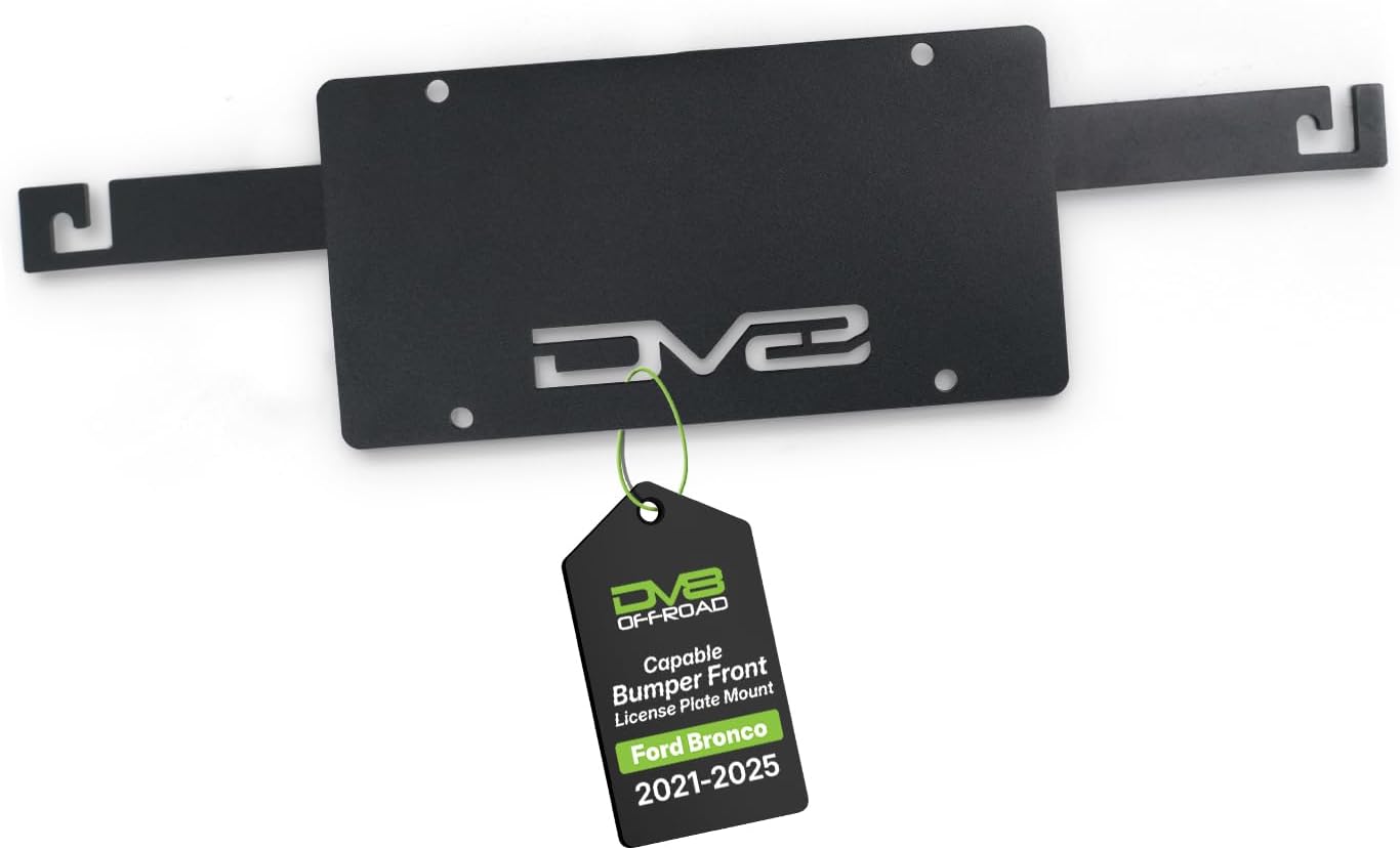 DV8 Offroad Front License Plate Mount for 2021-2026 Ford Bronco - Front License Plate Bracket for Factory Capable Steel Bumper, License Plate Relocation Kit with Max Airflow & Easy Install