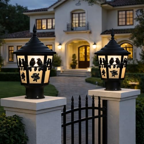 Image of Premium 2019 Bird & Rose Cut Design Outdoor Waterproof Decorative Gate Light for Villa Entrance Gate /Post Light for Home Entrance, Driveway & Landscape Decor(Pack of 2)