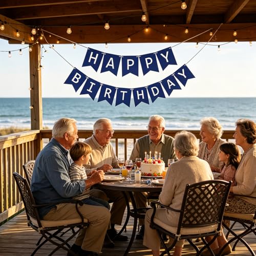 Image of Fecedy Navy Blue Happy Birthday Bunting Banner Pre-Strung No DIY for Birthday Party Decorations