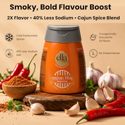 Image of Ella Foods Cajun BBQ Seasoning Powder | Pack of 2| Bold & Smoky Multi-Purpose Spice Mix for Chicken, Seafood, Fries & Vegetables | Seasoning Mix Made with Cold Pasteurized Spices | 40% Less Sodium & No MSG| (100g)