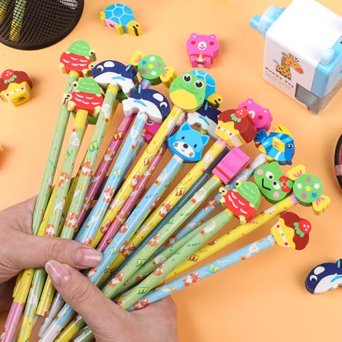 DIYASY 50 lápices de grafito con borrador animalitos miniatura 2