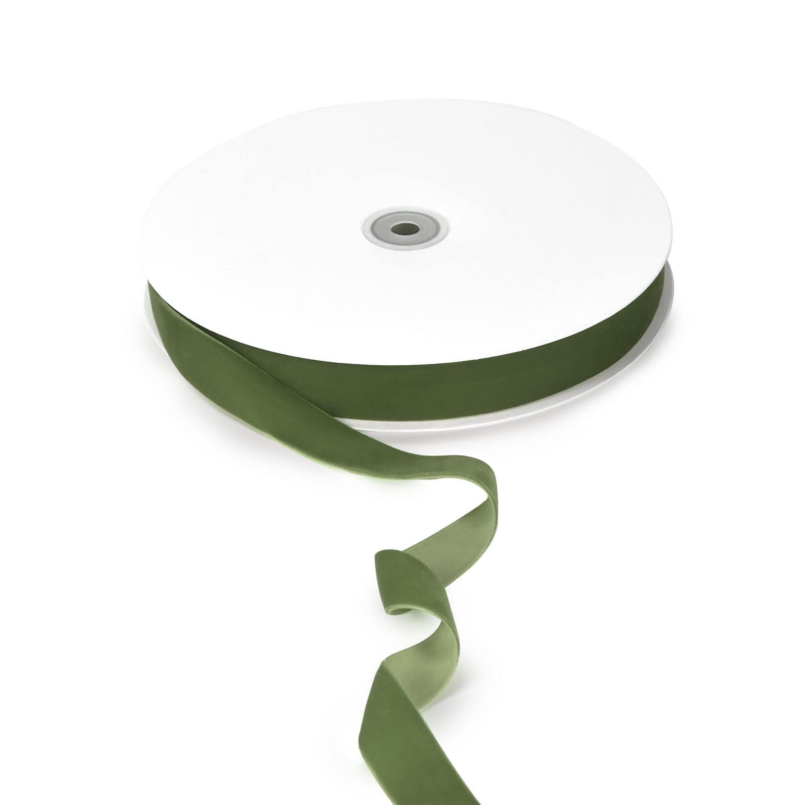 Photo 1 of 25 Yard Velvet Ribbon for Gift Wrapping DIY Crafts | 1 Roll 1” Vintage Single Face Spool Satin Velvet Ribbon for Wedding Ornaments Christmas Decoration Floral Bouquets (Moss) Moss 1" x 25 Yards