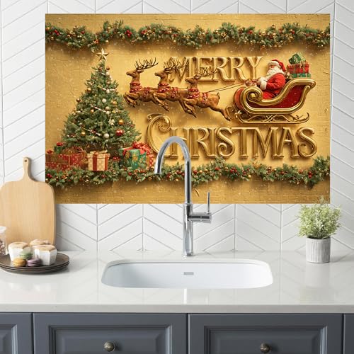 Image of Merry Christmas Sleigh Backsplash Peel and Stick, 35.4x23.6 in