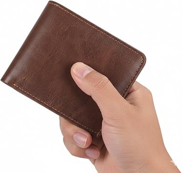Mens Leather Wallet Slim - Slim Bifold Front Pocket Wallet for Men, Vintage Leather with Multiple Card Slots & ID Window, Large Capacity Yet Thin (brown)