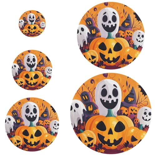 5 fundas elásticas reutilizables elásticas en 5 tamaños para almacenamiento de alimentos para nevera, campamento y cocina, diseño de dibujos animados amarillos, Halloween