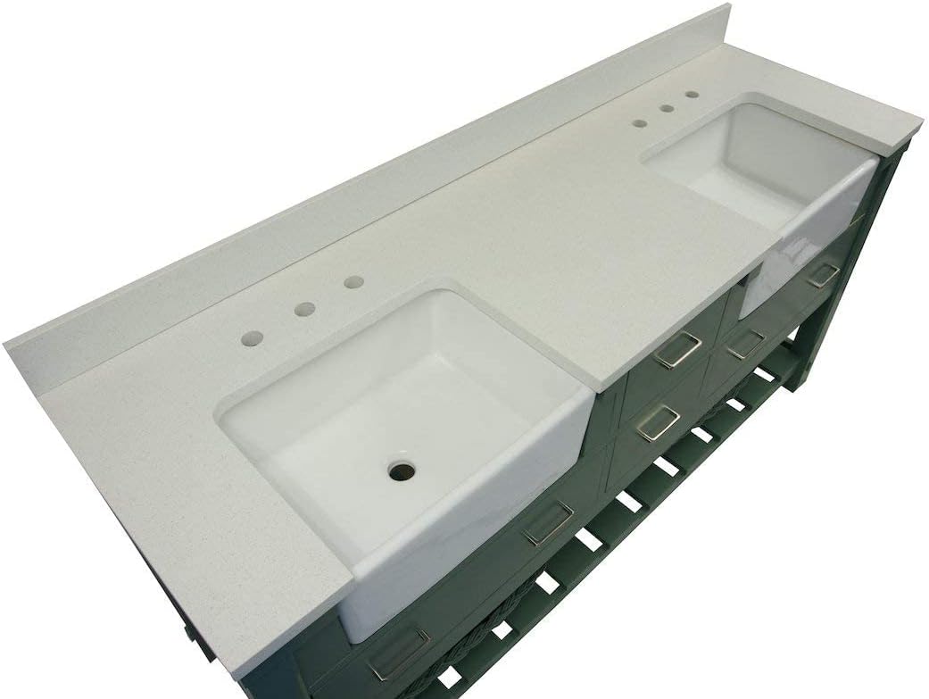 Kitchen Bath Collection Charlotte 72-inch Double Bathroom Vanity (Quartz/Sage Green): Includes Sage Green Cabinet with Stunning Quartz Countertop and White Ceramic Farmhouse Apron Sinks