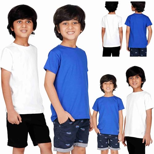 Image of Kids Round Neck T-Shirt Half Sleeves 100% Cotton Rich Soft Comfortable Fit Stylish Plain Color White+1 Combo Original Brand Tshirt for Boys