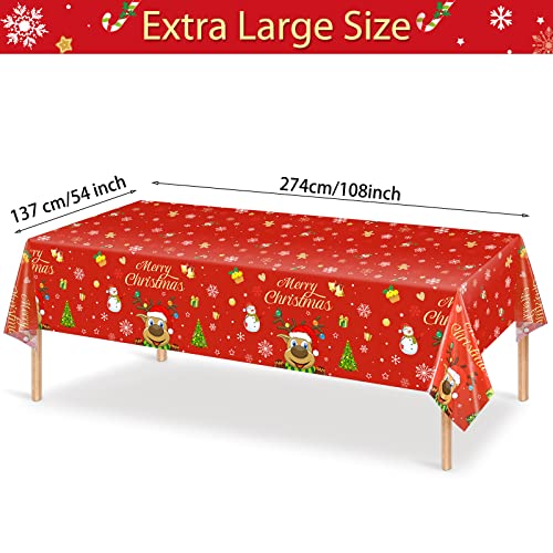 Irenare 3 Pieces Christmas Tablecloth Plastic Reindeer Tablecloth Elk Merry Christmas Table Cover for Xmas Dinner Winter Holiday Party Decoration and Supplies, 54 x 108 Inch – Image 3