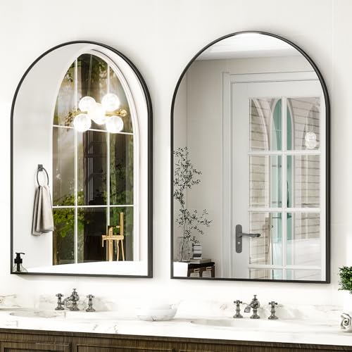 Image of HARRITPURE 16 inchx24 inch Arched Bathroom Mirror - Black Wall Mounted Mirror - Black Arch Mirror - Aluminum Alloy Frame Bathroom Mirror Living Room, Bedroom, Bathroom and Entryway
