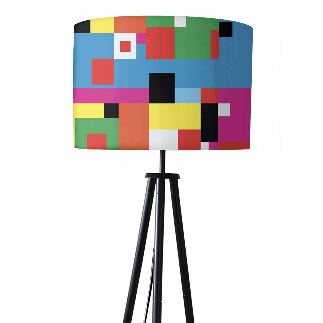 Nutcase Designer Tripod Floor Lamp Standing Light for Living Rooms-Printed Fabric Shade-Made in India -Abstract Color Blocks