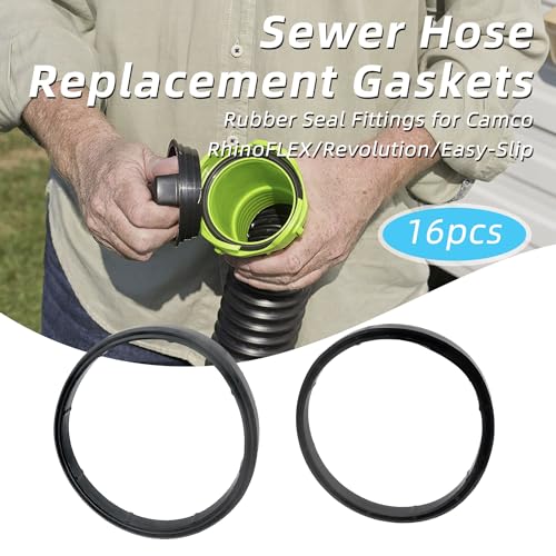 Image of 16 Pack RV Sewer Hose Gaskets 39834 Replacement, Compatible with Camco RhinoFLEX Revolution and Easy-Slip Sewer Hoses, Leak-Proof Odor-Tight Rubber Seal Fittings for Bayonet and 4-in-1 RV Sewer Hose