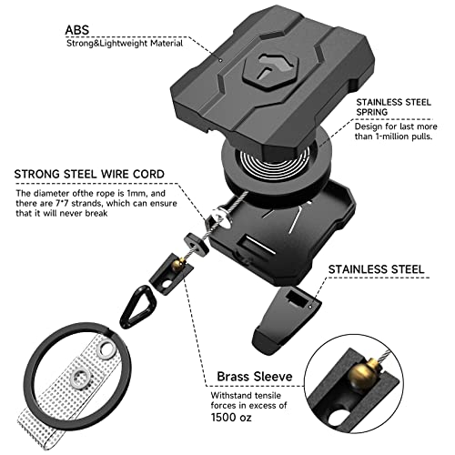 Retractable Keychain With Belt Clip, Heavy Duty Retractable Badge Holders With Carabiner Reel Clip, Badge Holder With Belt Clip Key Ring For Name Card Keychain, 31.5” Steel Cord, 10 Oz Rebound #TOP2