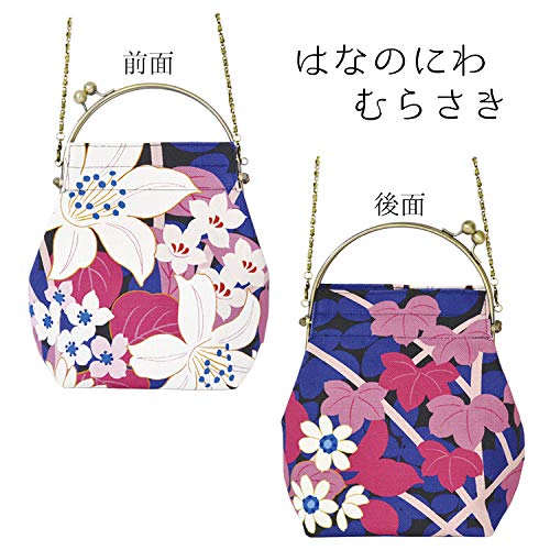 inokichi Benley Gamaguchi bag 2-Way Type Shoulder Bag Yukata Bag Japanese Pattern, Japanese Modern Kimono Bag , Flower garden, Hananoniwa - purple,4