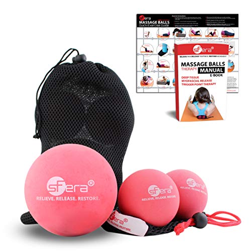 sFera Yoga Massage Ball Set, Deep Tissue Massage, Trigger Point and Myofascial Release, Includes 1 X-Large Massage Ball and 2 Lacrosse Size Balls with Mesh Bag (Firm Rubber Balls - 3)