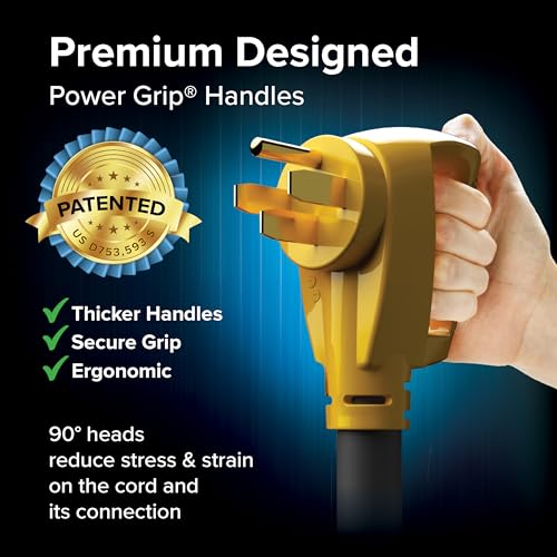 Camco Power Grip 30-Ft 50-Amp Camper/RV Extension Cord - Features Copper 6/3 + 8/1-Gauge Wires for Superior Conductivity - Rated for 125/250 V/12,500 W - Coated w/Heat-Resilient PVC (55195)