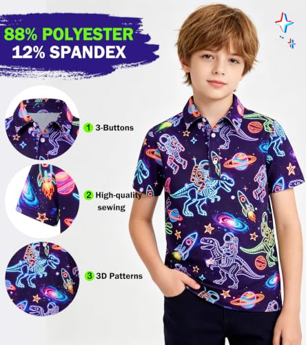 Cozople Boys Collared Polo Shirt, Space Dinosaur Print - image 4