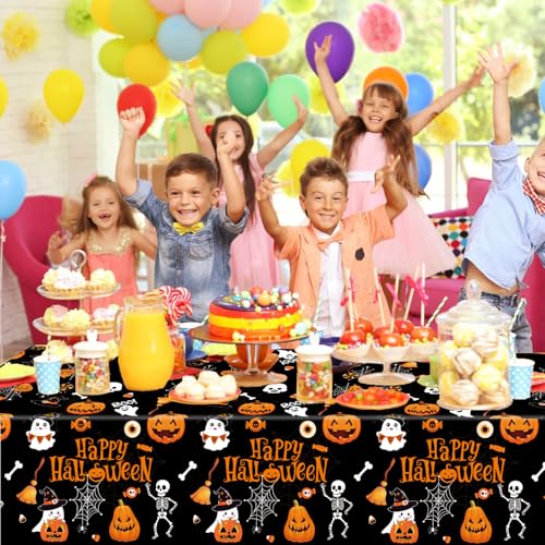 Image of QIYANPAX Halloween Disposable Plastic Tablecloth Halloween Party Decorations Supplies Rectangle Disposable Table Cover for Indoor Outdoor Party Decor, 2 Pack