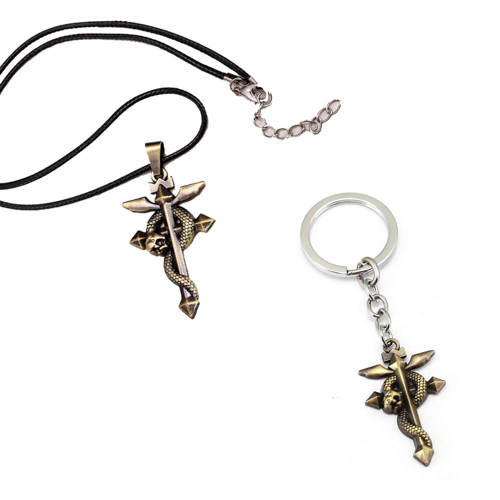 Doublechin Unisex Bronze Full Metal Alchemist Keychain And Necklace - Flamel Keychain And Necklace