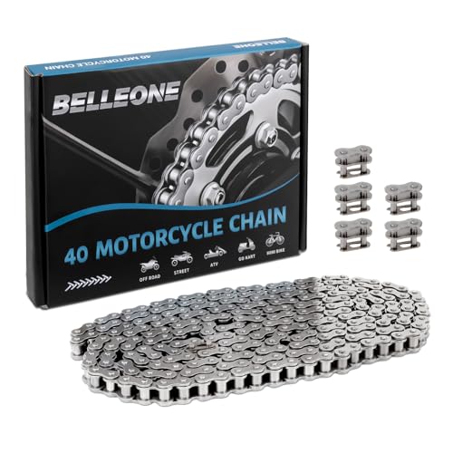 Belleone #40 Roller Chain - 10 Feet #40 Chain with 5 Connecting Links for Go Karts Mini Bikes Scooters Motorcycles Bycicles ATV MTV Dirt Bike and Other Industrial Machinery - 240 Links