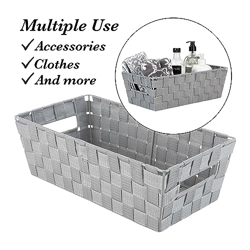 Image of Simplify Extra Long Shelf Woven Strap Tote | Decorative Storage Basket | Built in Handles | Organization | Closet | Bedroom | Bathroom | Nursery | Accessories | Toys | Gifts | 1 Pack | Heather Grey