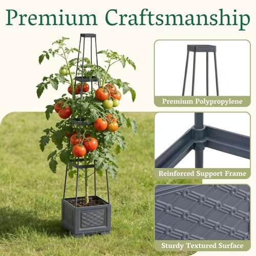 Chirpartti Rolling Tomato Planter with Trellis | Planter Box with Trellis & Wheels for Growing Tomatoes | Raised Garden Bed Tomato Pots for Climbing Plants Greenhouse Indoor Outdoor — view 4