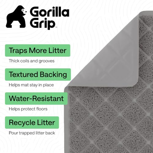 Image of Gorilla Grip Durable Cat Litter Mat (35x23), XL Jumbo, No Phthalate, Water Resistant, Traps Litter from Box & Cats, Scatter Control, Soft on Kitty Paws, Easy Clean Cat Mat (Gray)