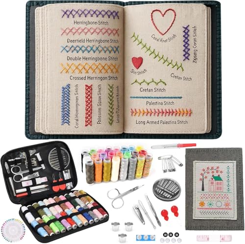 xinrongda Embroidery Stitch Books Embroidery Book for Beginners Portable Embroiderys Sampler Book with Needle Thread Tool DIY Sewing Books of Stitches for Beginners and Enthusiast