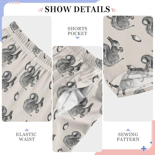 Retro Squirrel Pine Cone Boys Long Pants Soft Trousers Elastic Waist Kids Lounge Bottoms with Pockets S-XL4