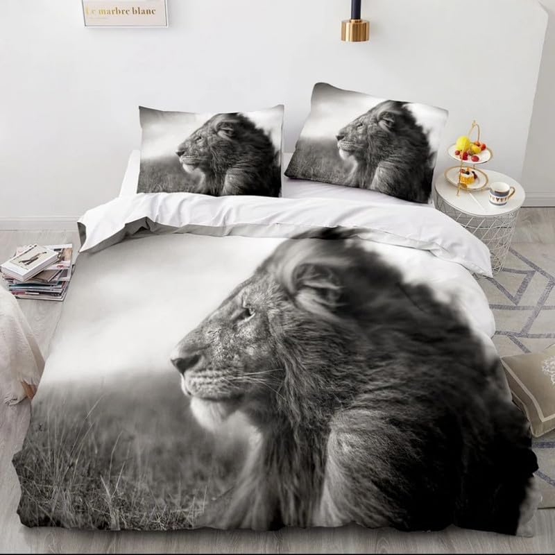 Parure de lit lion 240x260 cm avec housse de couette et taies en microfibre