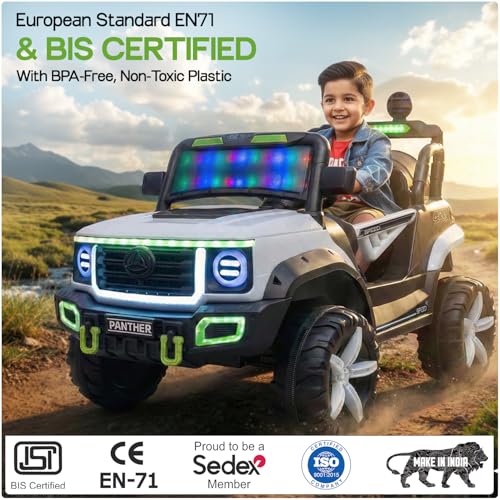 Image of Toyzone Panther Electric Jeep (White) | 12V Rechargeable Ride on with 5Ah Battery | Music Player with BT, USB & AUX | Smooth Acceleration | 6M Battery Warranty | Age 3-10 Years, Upto 50 kg