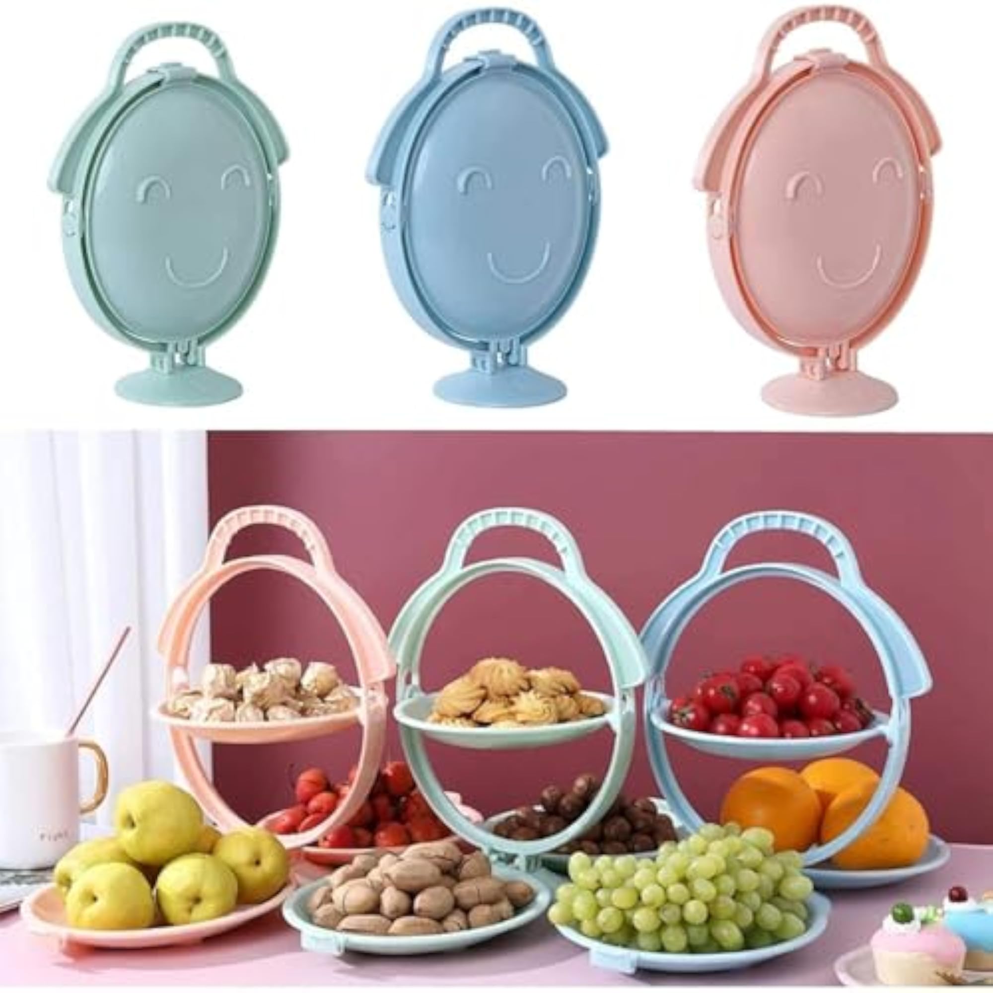 Foldable Fruit Plate Candy Dish, Multi-Tier Plastic Organizer