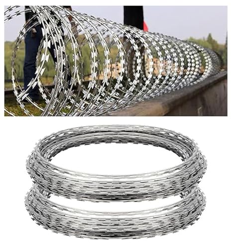 Alambre Cuchilla de 35FT, Alambre Cuchilla para Cercado, Acero Galvanizado y Acero Inoxidable, Cinta de Alambre Cuchilla, Alambre Concertina