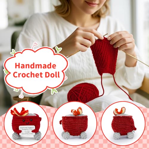 Image of Keyrose Emotional Support Dumpster Fire Crochet Doll, a Cute Funny Handmade Desk Accessories Office Decor, Birthday Gifts for Women Men with Positive Card(Red)