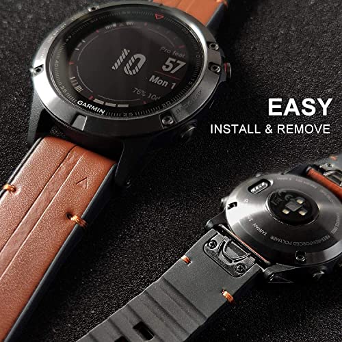Image of Zitel Band Compatible with Garmin Fenix 8 AMOLED 51mm /8 Pro 51mm, Fenix 7X /7XPro, 6X /6X Pro, 5X /5X Plus, 3 /3 HR, Descent MK1 /2i /3i, Enduro 3 /2 - Leather Integrated with Silicone Sport Strap - Brown