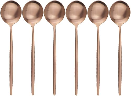 Miniatura 9 de Juego de 6 cucharas doradas mate de acero inoxidable, cuchara de sopa, cuchara de postre de mango largo para ensalada de arroz y gachas de avena