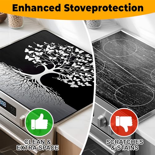 Image of Tree of Life Stove Top Cover Retro Flower Gas Stove Top Cover for Home Decoration Kitchen Pad Non-Stick Washable Cooktop Covers Countertop Protector Keep Stove Clean 28 inchx20 inch