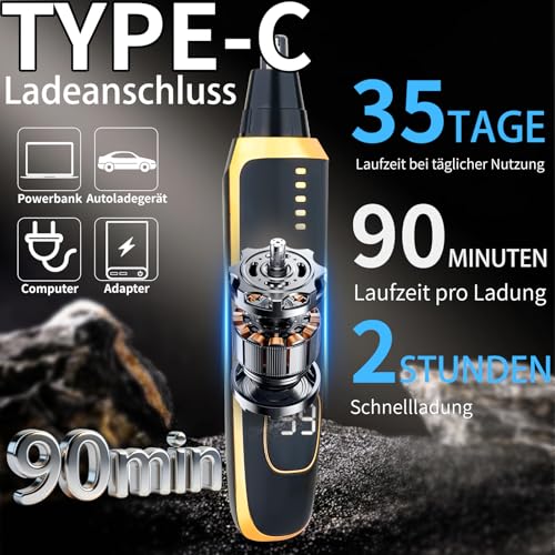 Beanify LED Nasenhaartrimmer für Herren und Damen, 2-in-1 Wiederaufladbarer Augenbrauen- & Ohrhaartrimmer, Nasenhaarschneider mit USB-C, IPX7 Wasserdicht, Schmerzfrei & Tragbar (Schwarz) 3