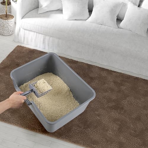 Set de 4 areneros para gato con pared alta y pala, gris miniatura 5