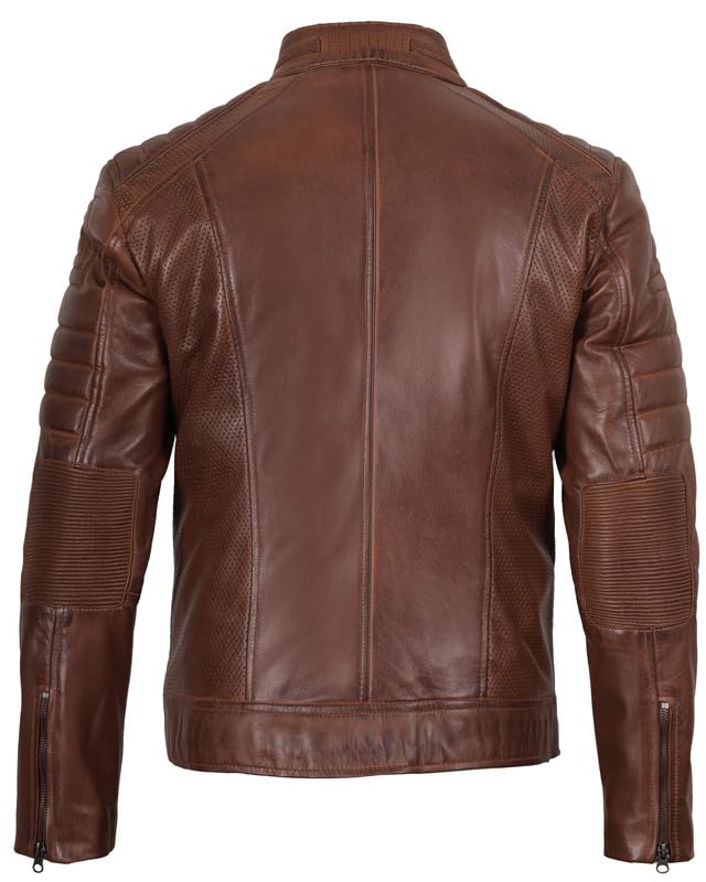 Image of Blingsoul Men's Leather Jacket - Real Lambskin Motorcycle Cafe Racer Biker Style Jacket