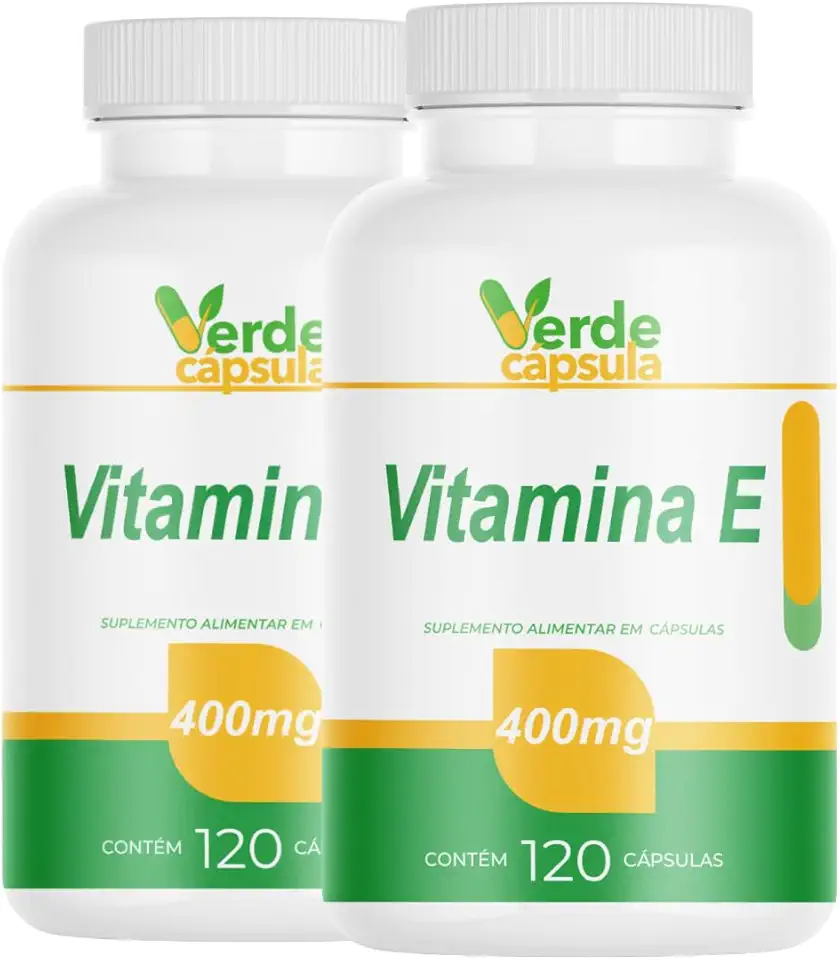 Kit 2 Vitamina E 400mg 240 Cápsulas - Acetato de DL-Alfa-Tocoferol - Suplemento Alimentar - Verde Cápsula