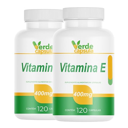 Kit 2 Vitamina E 400mg 240 Cápsulas - Acetato de DL-Alfa-Tocoferol - Suplemento Alimentar - Verde Cápsula